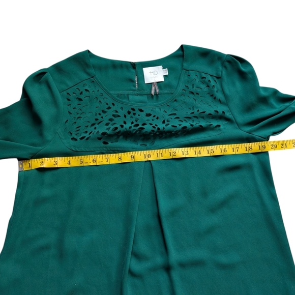 HD in Paris Anthropologie Dara Blouse Laser Cut Relaxed Fit Kelly Green Women 6 - Picture 12 of 13